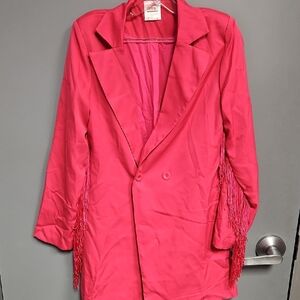 Fringe-Trim Hot Pink Blazer Jacket